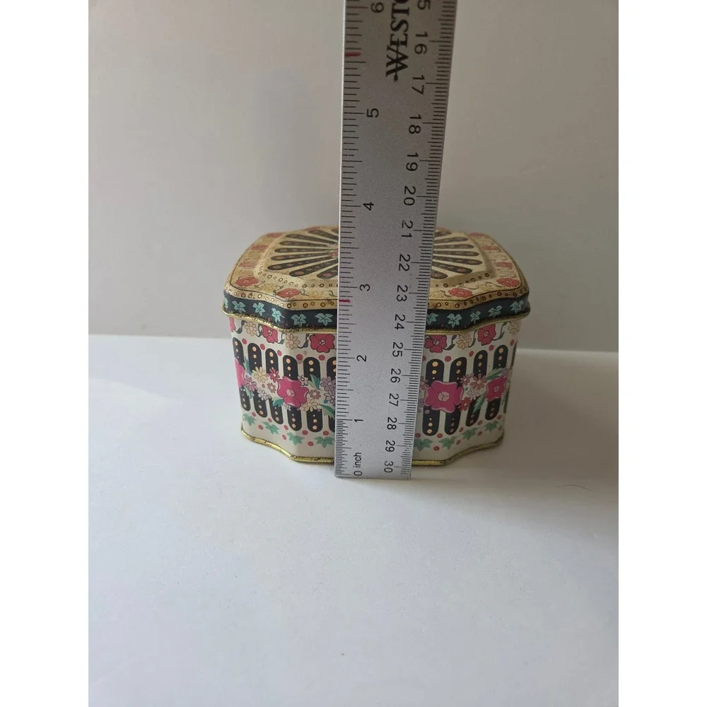 Vintage Meister Brazil Octagonal Floral Candy Tin Decorative Metal Box 12oz